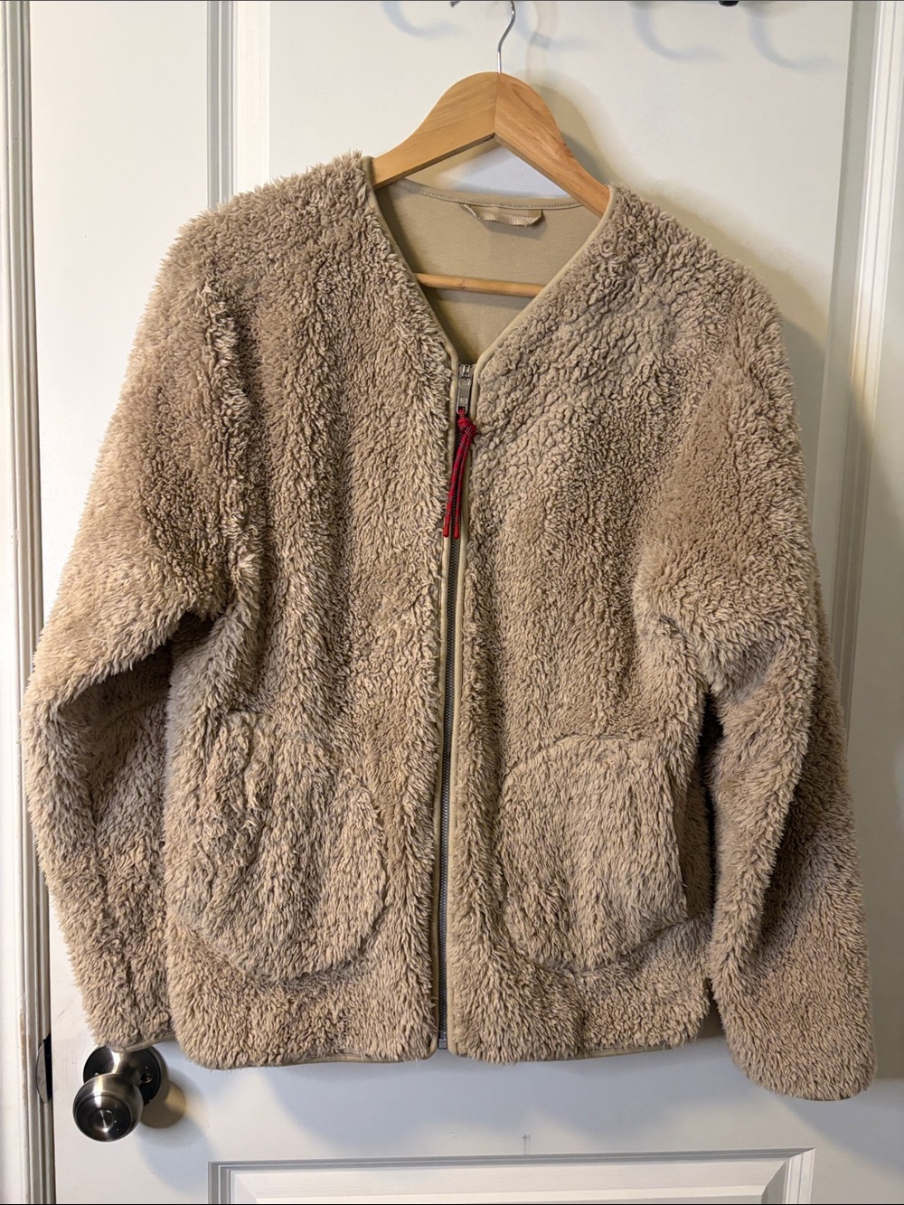 lululemon athletica Beige Plush Sherpa Zip Jacket with Red Zipper Pull